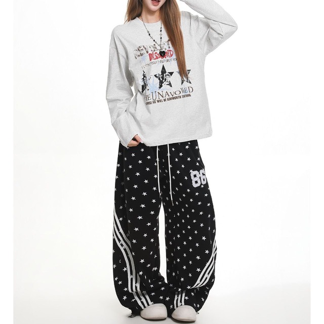 スターモチーフグラフィックレタリングロングスリーブTシャツ 1col R02566