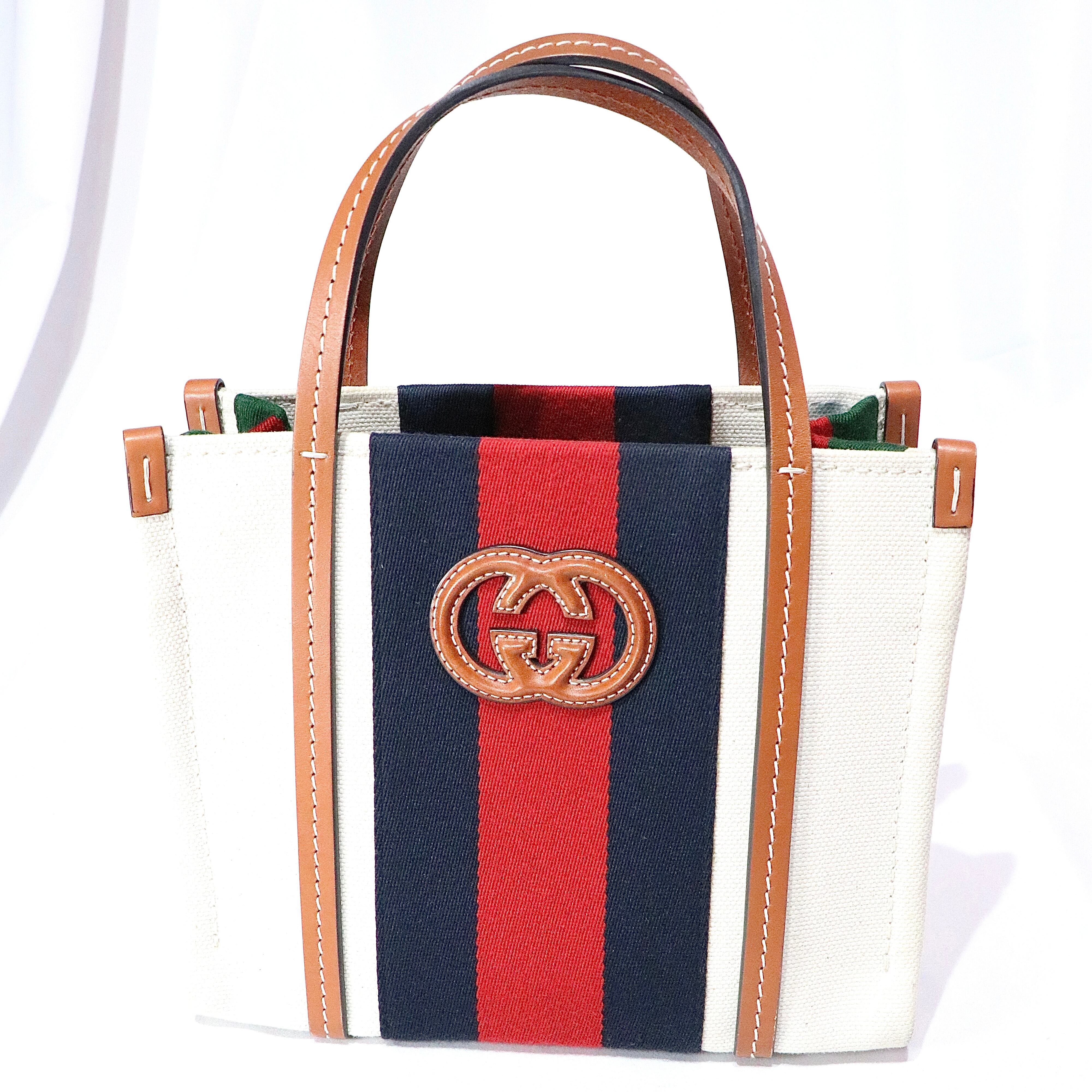GUCCI インターロッキング G ミニトートバッグ キャンバス レザー 
