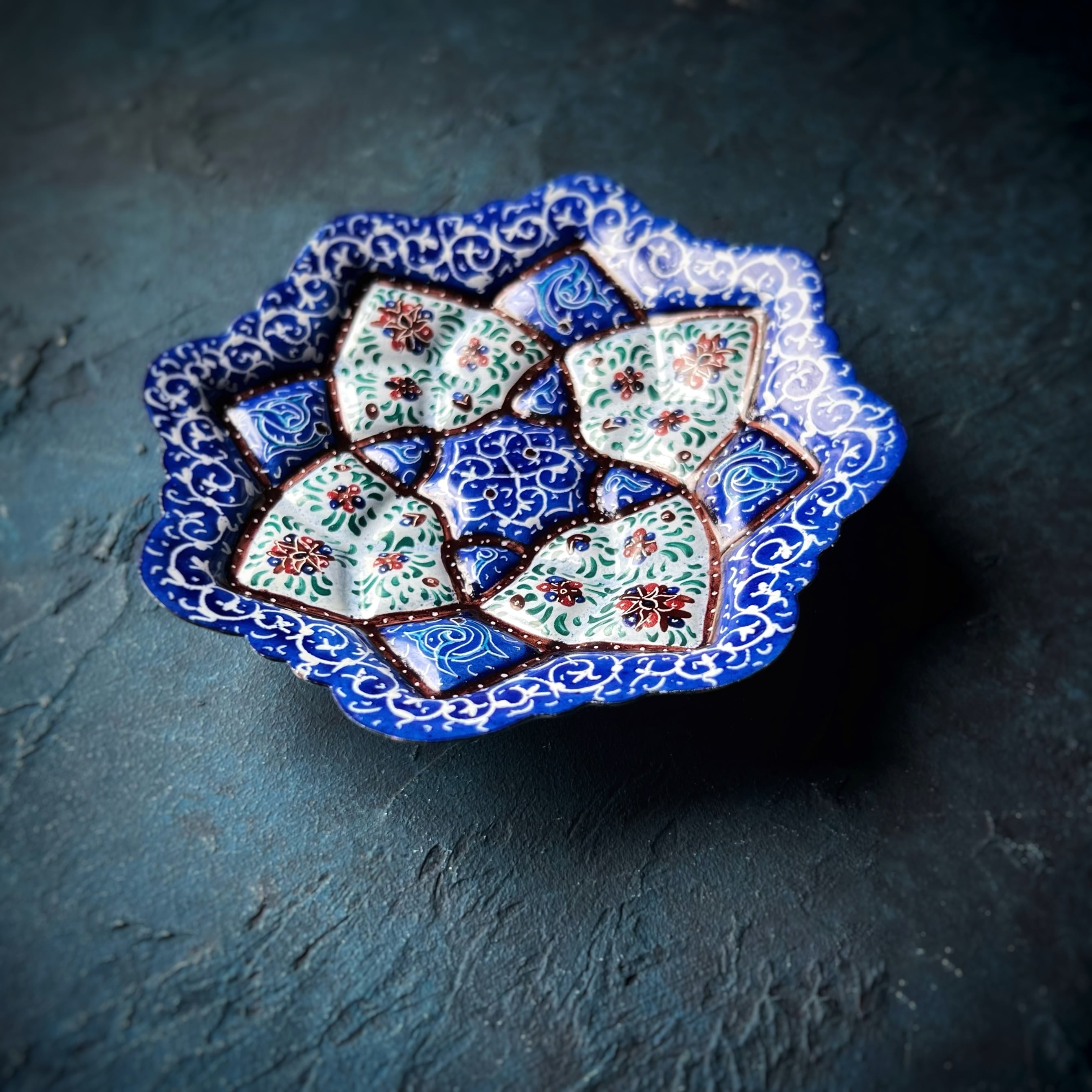 ペルシャの飾り皿（ミーナーカーリー）11cm アクセサリートレイ