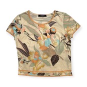 高級 LEONARD レオナール 総柄 半袖 Tシャツ サイズ LL /レディース/薄手ベージュ系×マルチ系