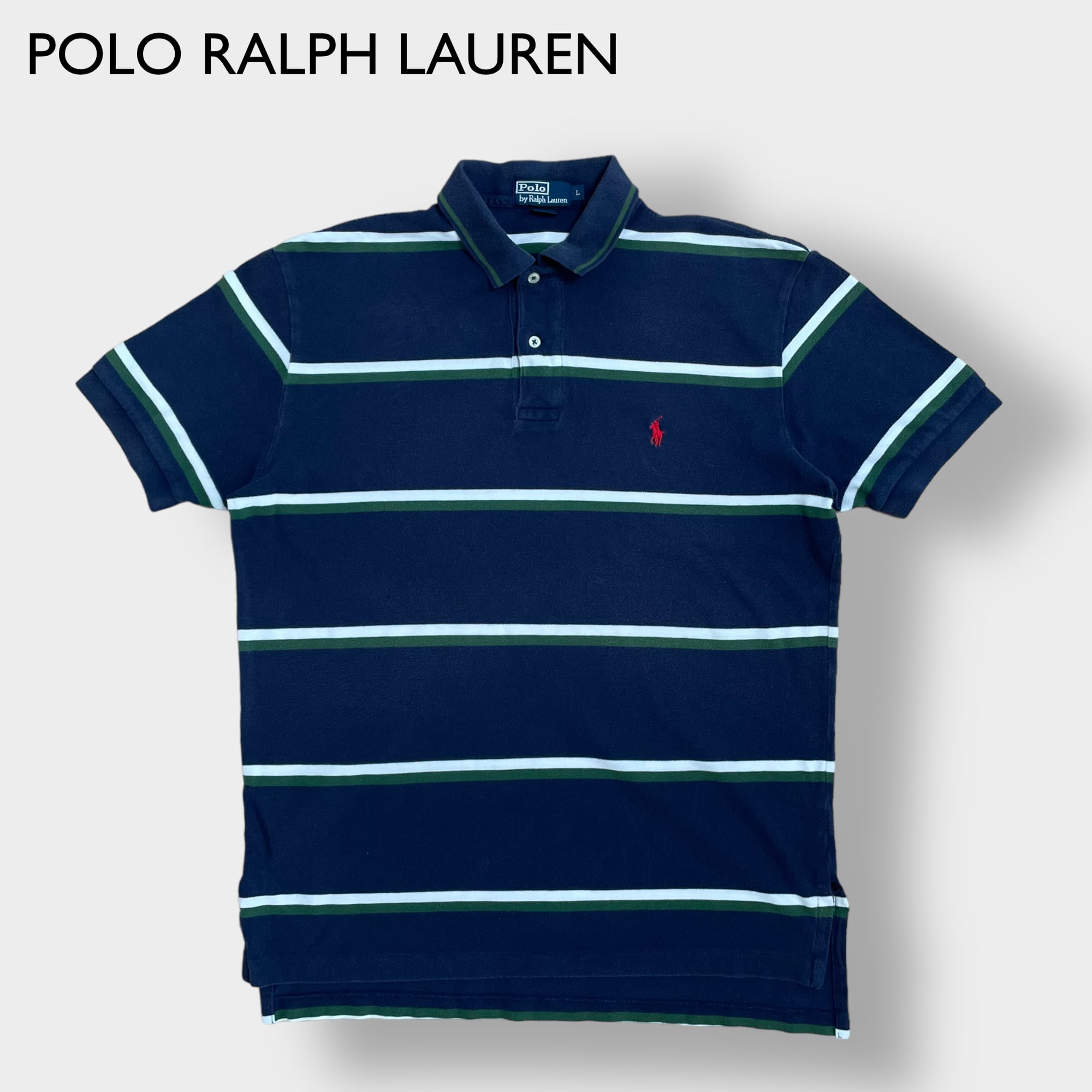 POLO RALPH LAUREN】ポロシャツ ボーダー 刺繍ロゴ L ポロ ラルフ