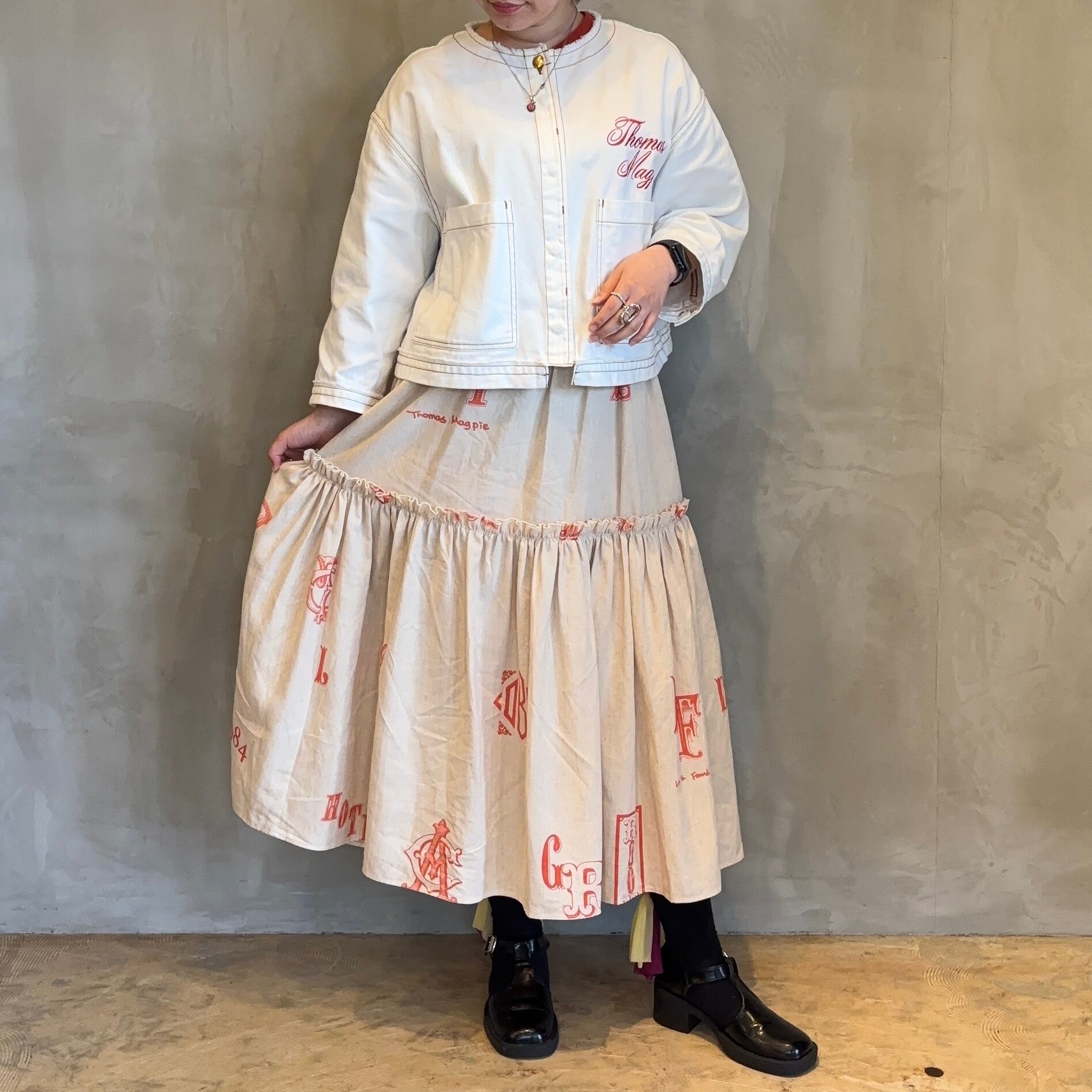 Thomas magpie オリジナルプリント リネンスカート