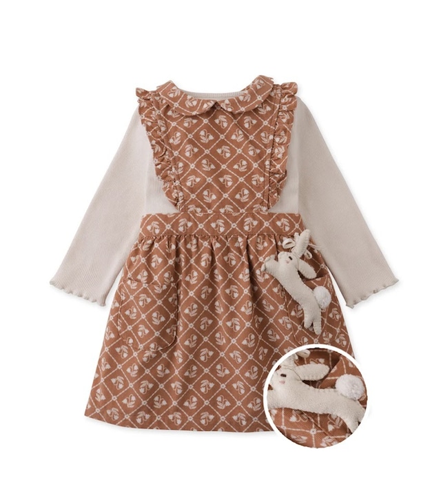 gingersnaps ぬいぐるみつきワンピース 2点セット リブトップス ワンピースセット 日本未入荷 海外子供服 ナチュラルコーデ ベビー服 ベビーギフト 綿100