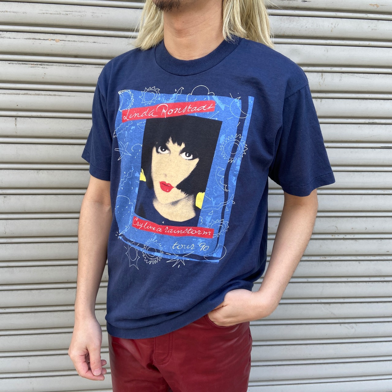 90s USA製　リンダロンシュタット　ツアーTシャツ　ネイビー　L