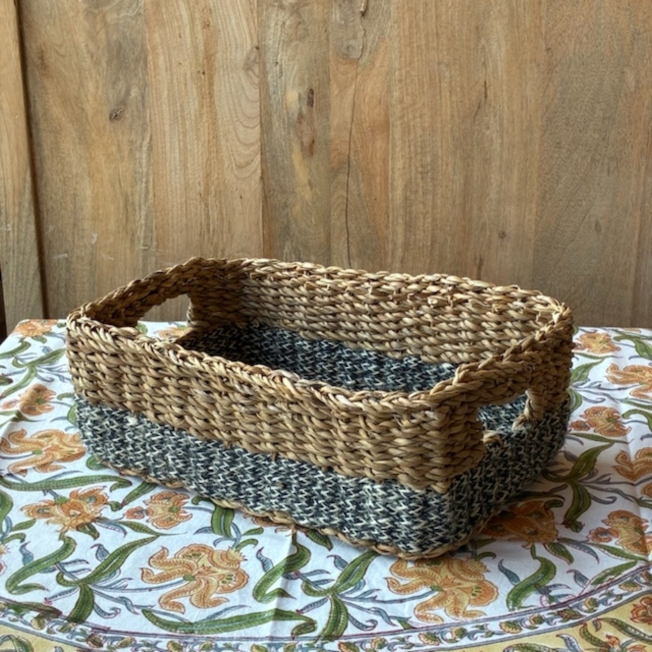Bangladesh Jute  Rectangle basket 　バングラディッシュ　ジュートレクタングルバスケット　M　収納　カゴ　ラウンド　小物入れ