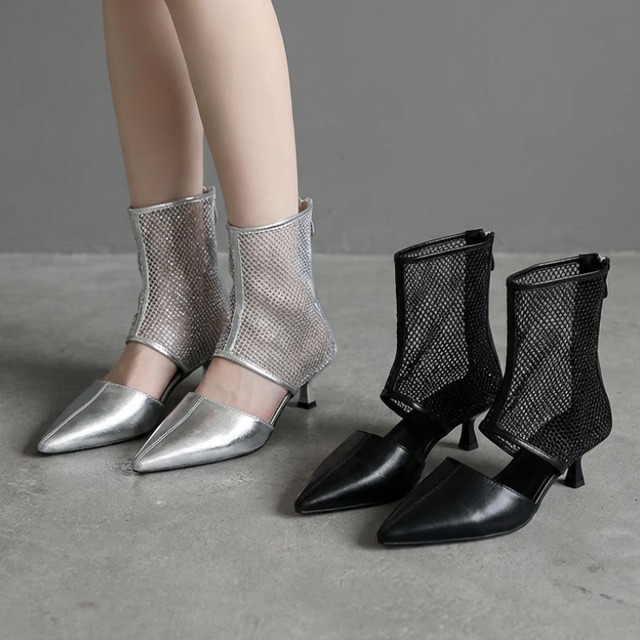 Mesh ankle pointed heels【2color】 C1495