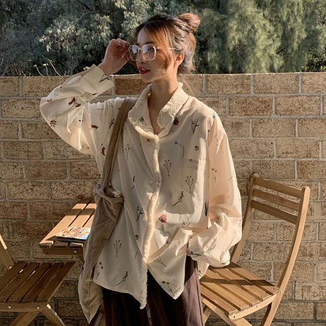 スタンダードプリントシャツ トップス ルーズカーディガン ロング レトロ クレセントシティ97927920011