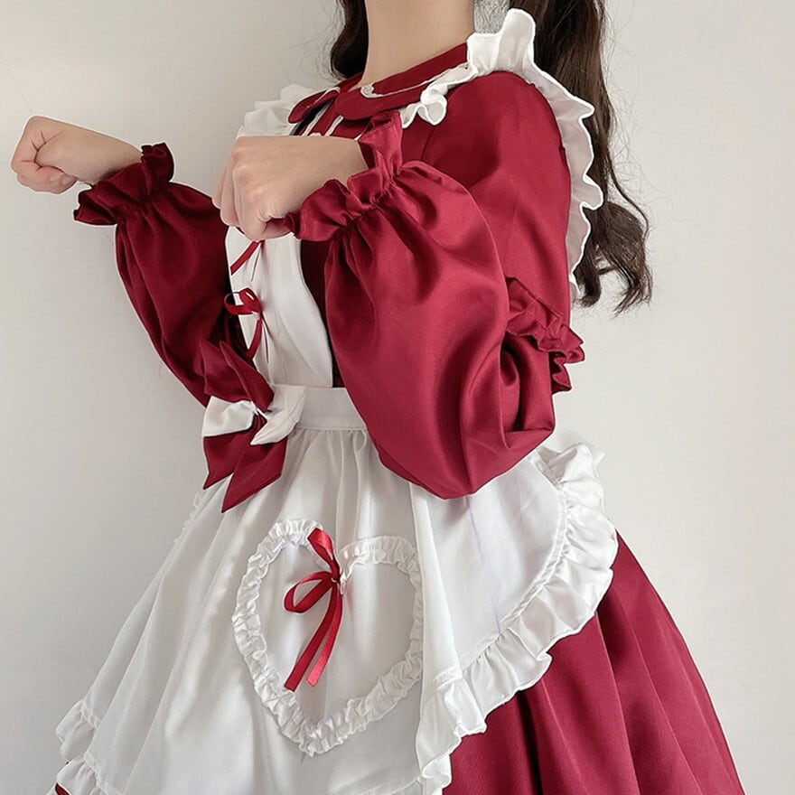 メイド服 コスプレ ワンピ エプロン ヘアアクセサリー 長袖 3点セット