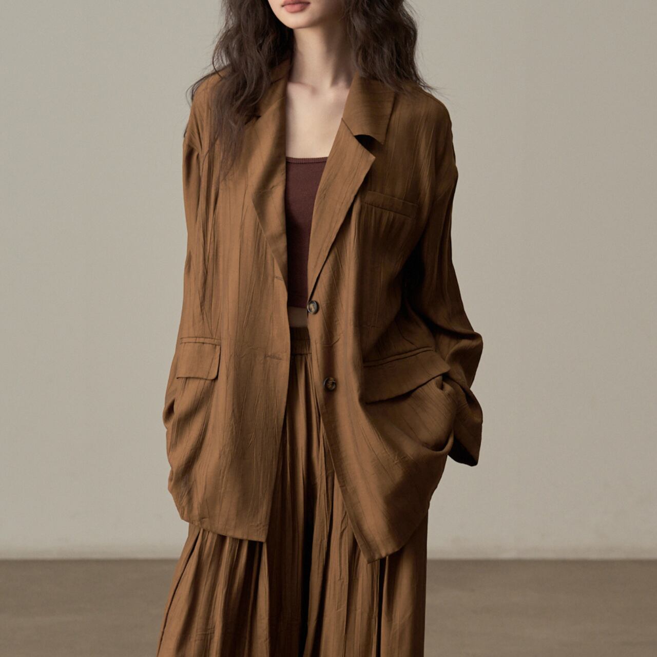 ボタンフロントヒップ丈オーバーサイズ ジャケット 00954