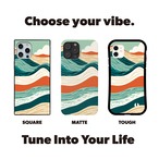受注生産 iPhoneケース 青と赤の波線レトロ抽象｜レトロウェーブ CURV041C