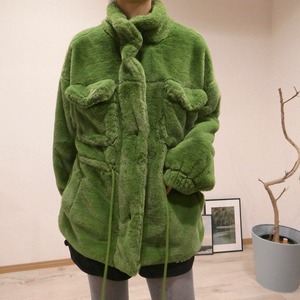 GREEN FAKE FUR JACKET