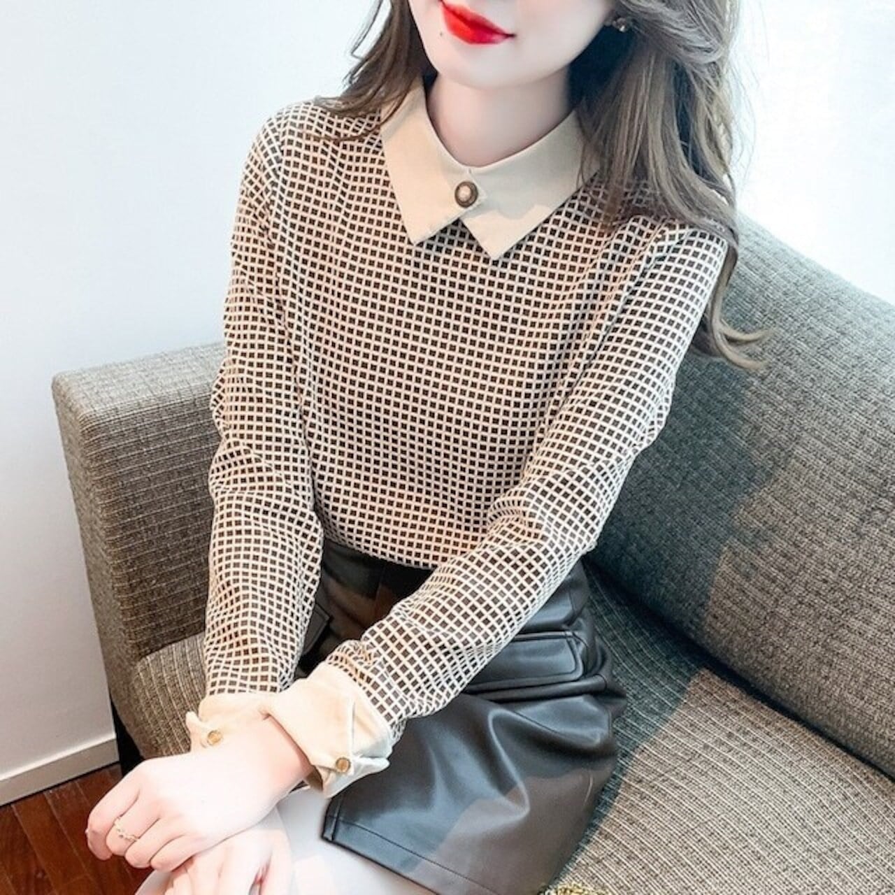 専用 ポルカチェックのブラウス slattgir（スラットジール） ブラウス シャツ 高身長 チェック柄