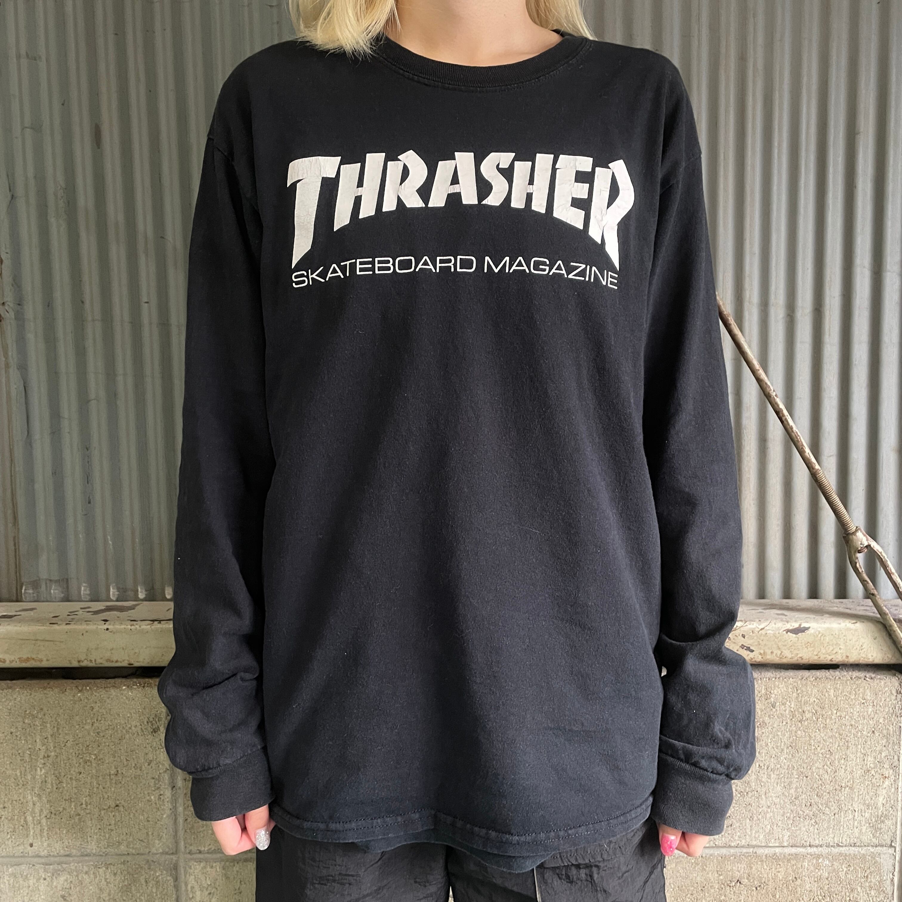 【コットン100%☆ビックロゴ】THRASHER Tシャツ メンズM 黒