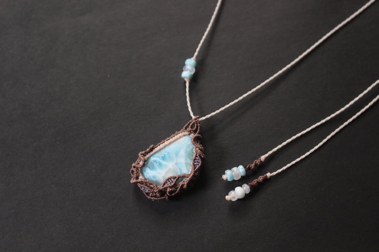 Larimar micro macrame  design pendant
