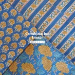 ブロックプリント生地【50cm単位】インド綿  ストライプ柄 ブルー×黄色 #52716-BL3