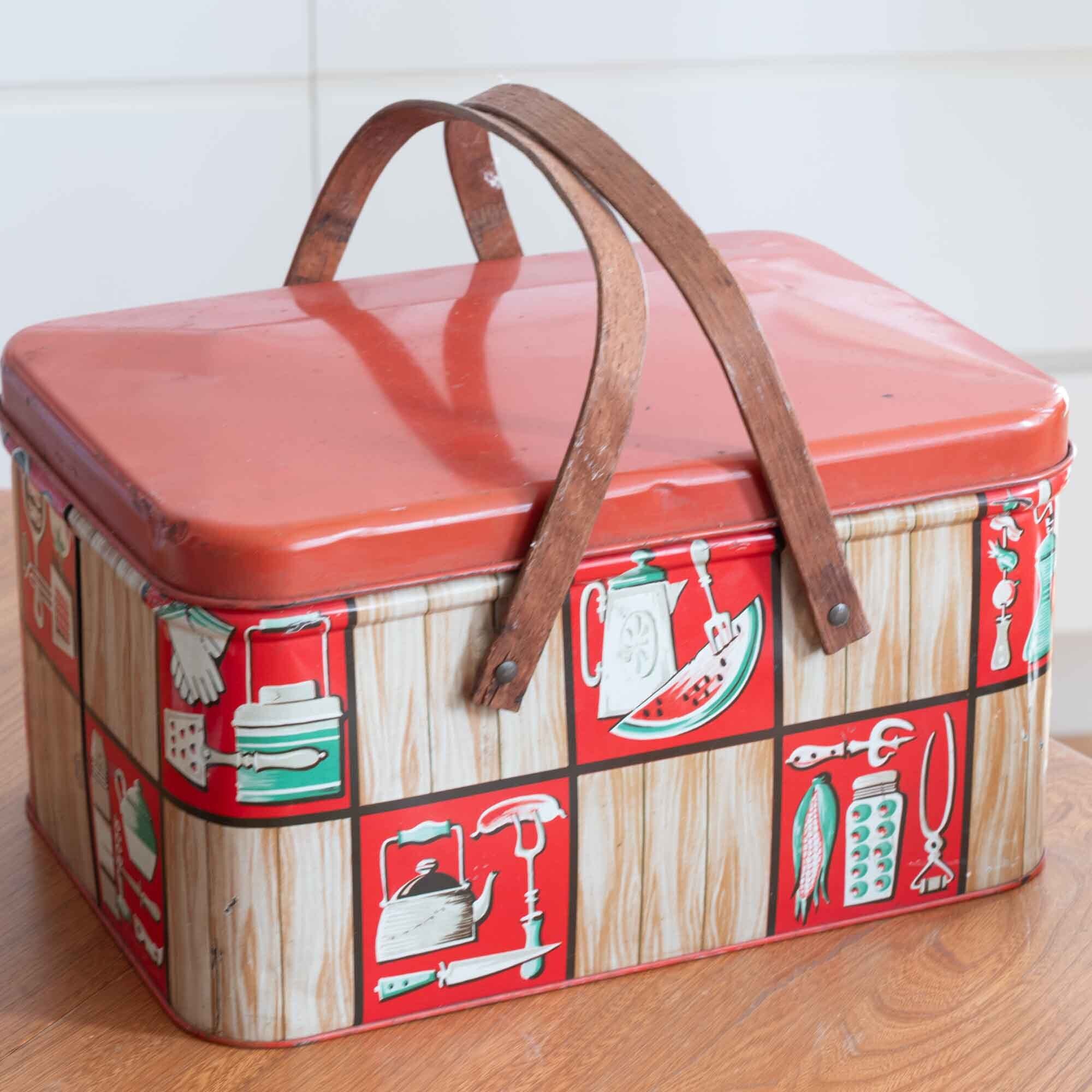 アメリカ製 木製の取手が魅力的です! ピクニックバスケット Decoware 1930〜60年代 NESCO(National Enameling & Stamping Co.)製