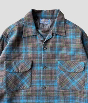 -PENDLETON- Vintage 80s L Wool loop coller Check Shirt made in USA