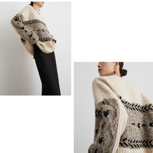 レトロステッチ クルーネック ニットセーター W01341