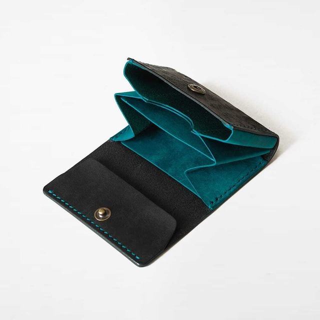 カードがたくさん入る ミニ財布【ブラック×ターコイズ】