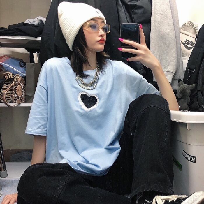 サマールーズブルー レッド 刺繍 夏物 Tシャツ ケッペル68854012174