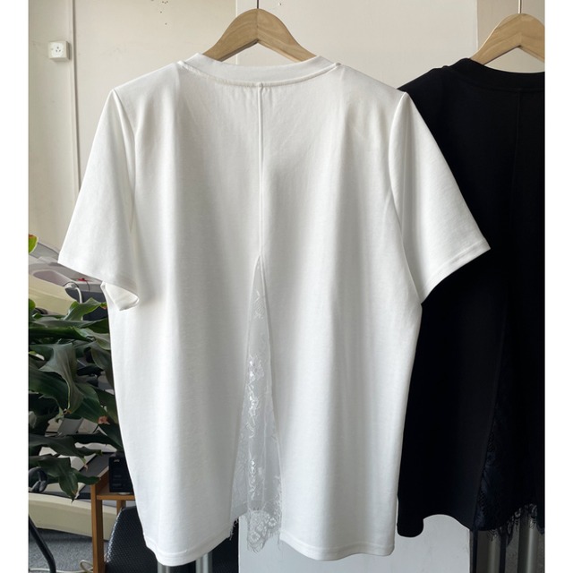 back lace design shoulder padded t-shirt L0595