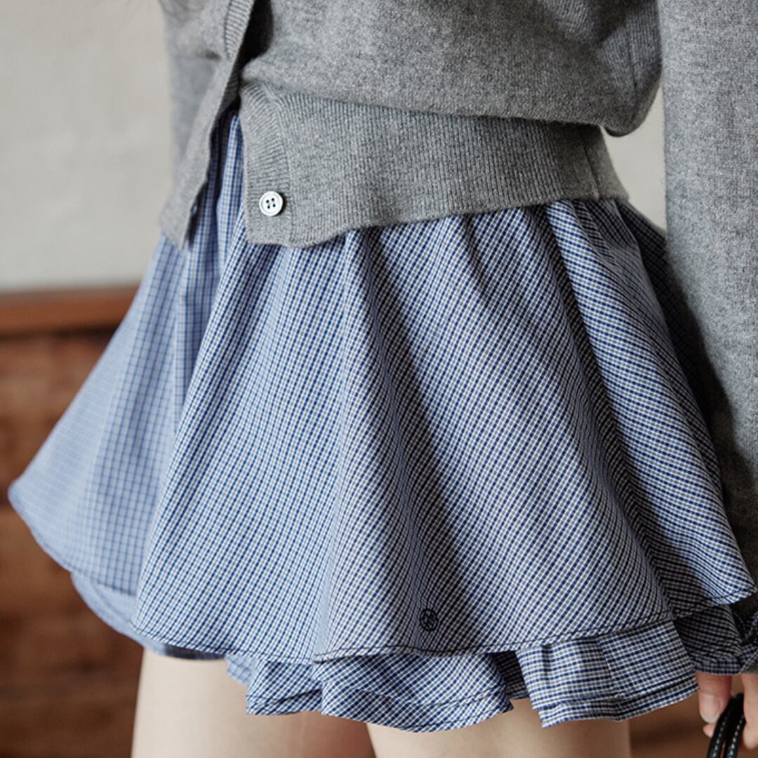 Check frill mini skirt 00117