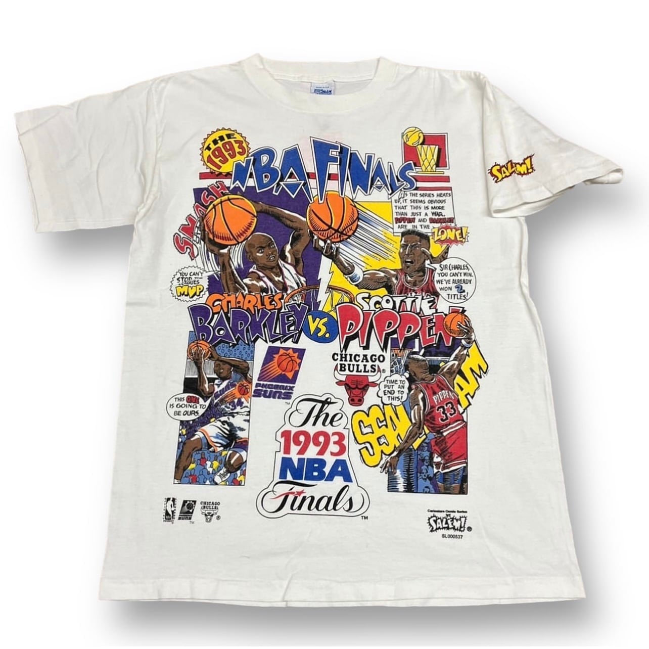 90年代 USA製 size: L【 NBA FINALS 】NBA チーム チームTシャツ バスケ シカゴブルズ サンズ コミック風 大判プリント  古着 古着屋 高円寺 ビンテージ n40305 | Slat_Albatross_Isla_Vintage powered by BASE