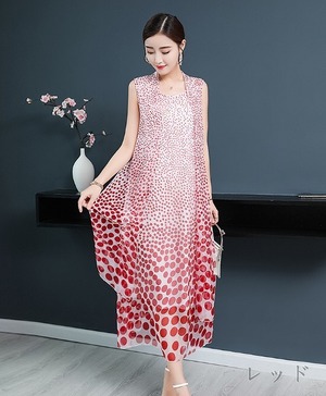 ★送料無料★XL（13号）☆ノ－スリ－ブドット柄のワンピース(OPN5884)