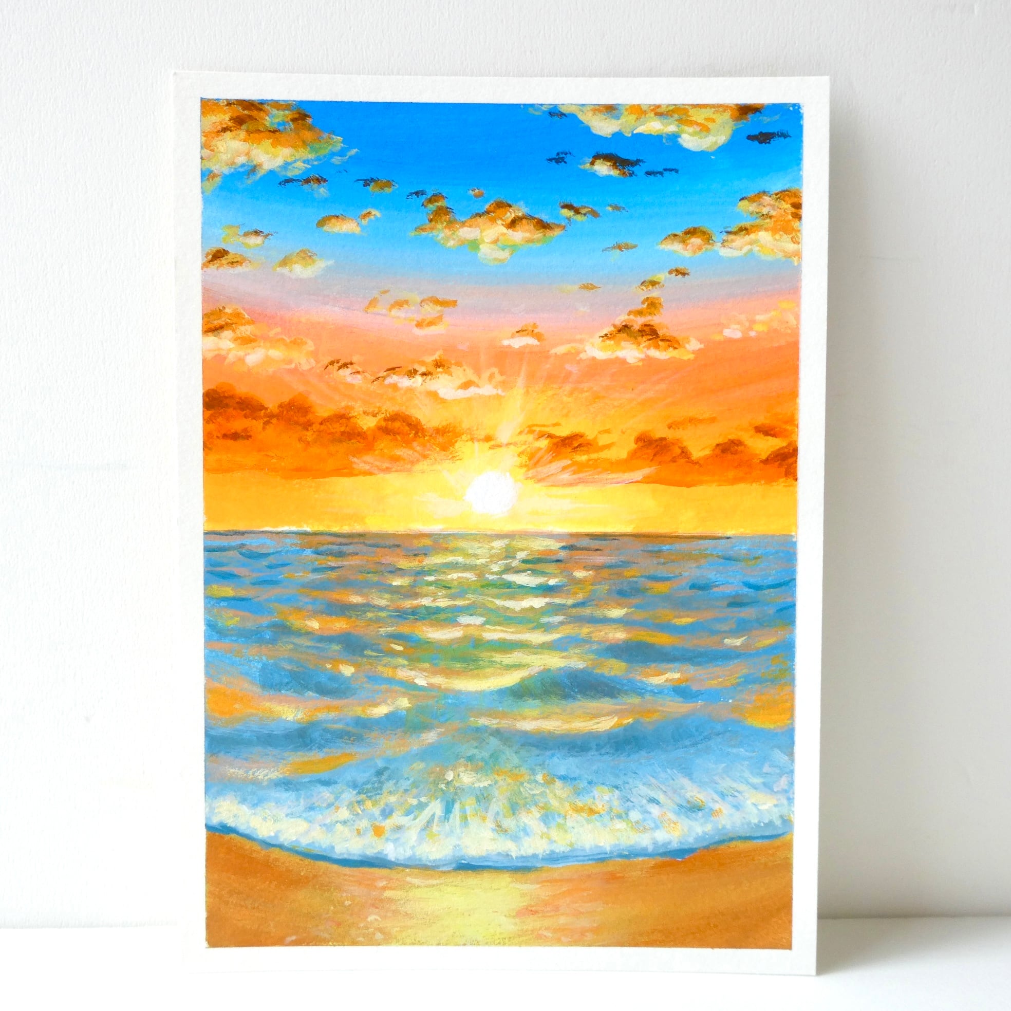 絵画「円月島の夕日」アクリル絵/新品額縁 額付き)輝く夕日 | みつまたアートショップ/Mitsumata Art Shop