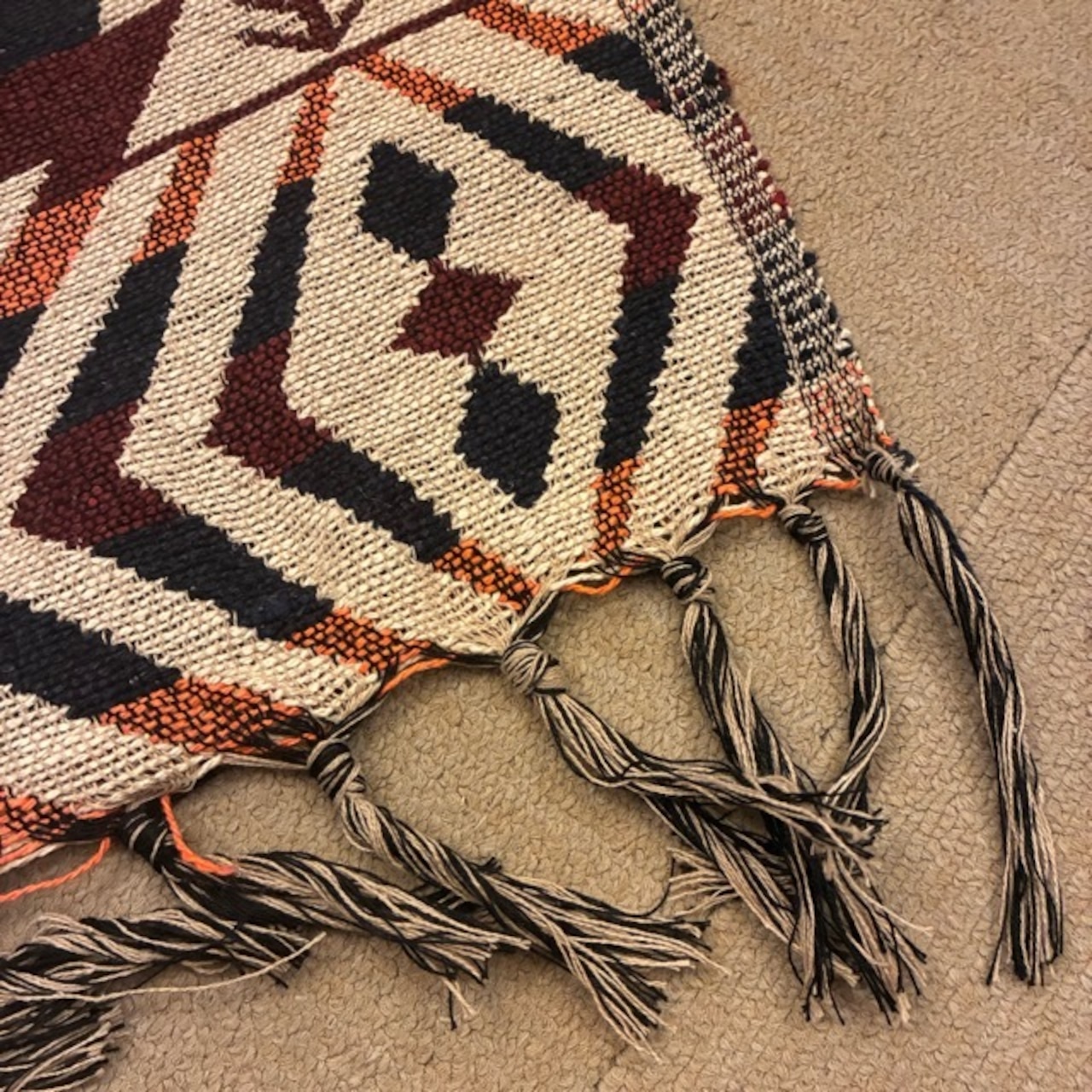 India Chimayo rug　チマヨラグ　125×175cm  オルテガ　アイボリー　2人掛けソファ　ビーチマット　ソファカバー　ベッド　リビング　車内マット　コットン　綿
