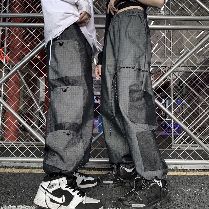 サブカル 服 地雷系 通販 レッグオーバー パンツ ワイドレッグ かっこいい ハイウエスト マルチポケット