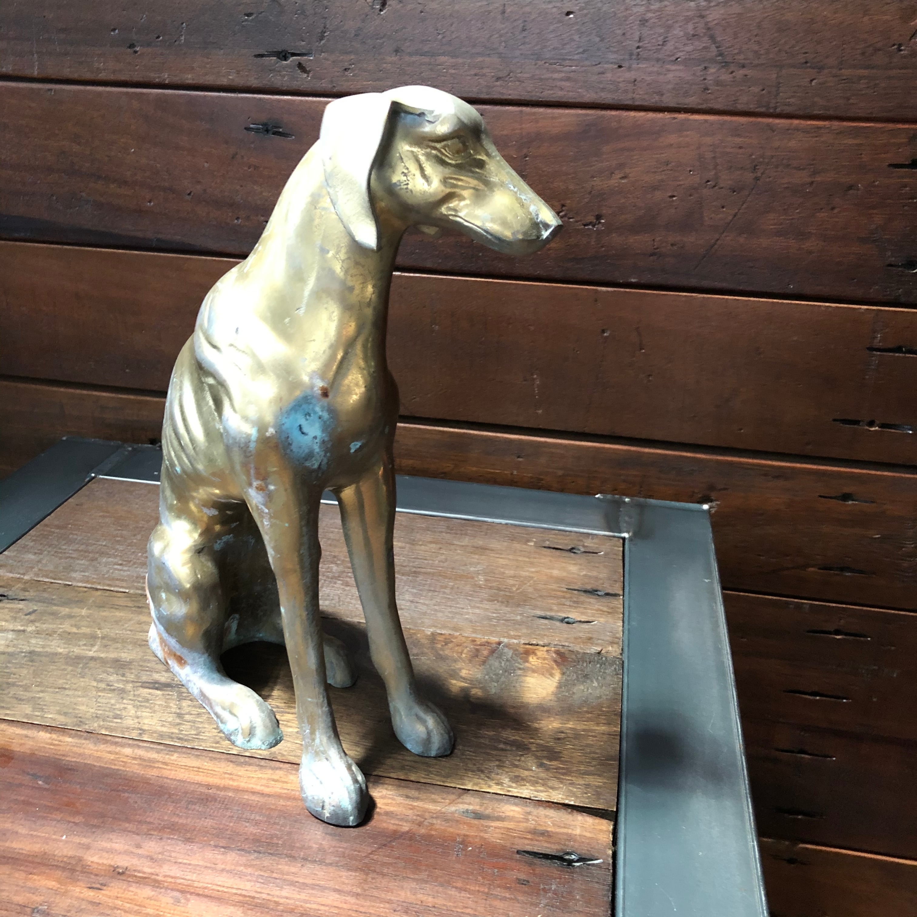 ◇真鍮製◇犬のオブジェ 置物 グレーハウンド 彫刻 彫金 彫像 