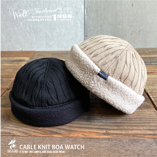 Well-Tailored/ ウェルテイラード CABLE KNIT BOA WATCH (WL-2319) ケーブルニット レトロボア ワッチ ワンポイント  ニット帽 ワッチ レディース メンズ ブランド