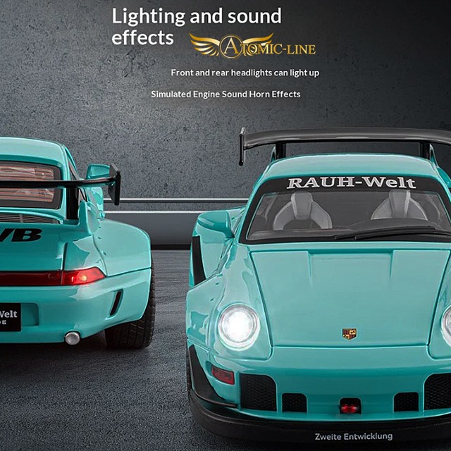 ポルシェ 911 RWB 993  ミニカー 1/22 全4色 ライト点灯 エンジンサウンド 合金モデル 模型 ジオラマ