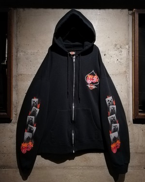 【Caka】00's “Harley Davidson” Card × Dice Flame Print Zip Up Hoodie
