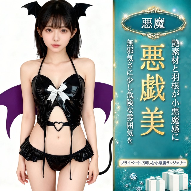 〔サキュバス〕パープルウイング 小悪魔デビルランジェリー ブラック 3点セット