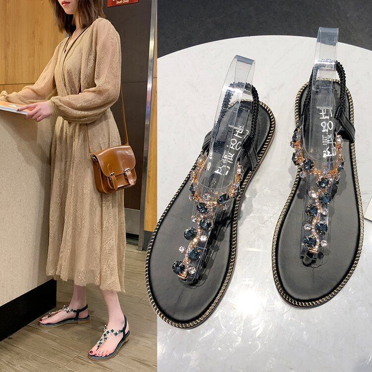 【新作】【送料無料】 eign Trade 2020夏の新しいスタイルのサンダルボヘミアンバケーションセットフィートラインストーンフェアリースタイルフラットビーチシューズ-アリババ 靴 サマー 夏物 10b678525154516