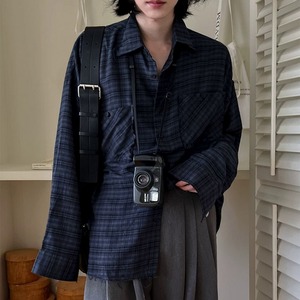 レトロダークチェック柄シャツ　1267