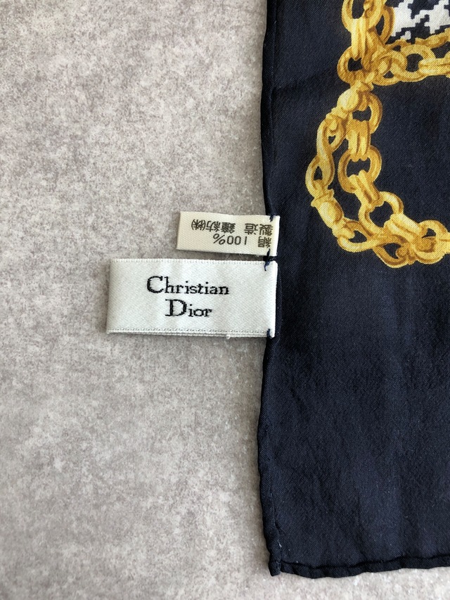 Christian Dior クリスチャン ディオール スカーフ ブラック ホワイト SILK100% グレンチェック vintage ヴィンテージ オールド hrv56r