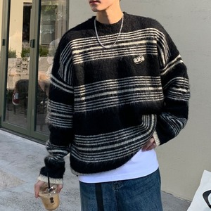 ラウンドネック細ボーダーソフトニット　1080