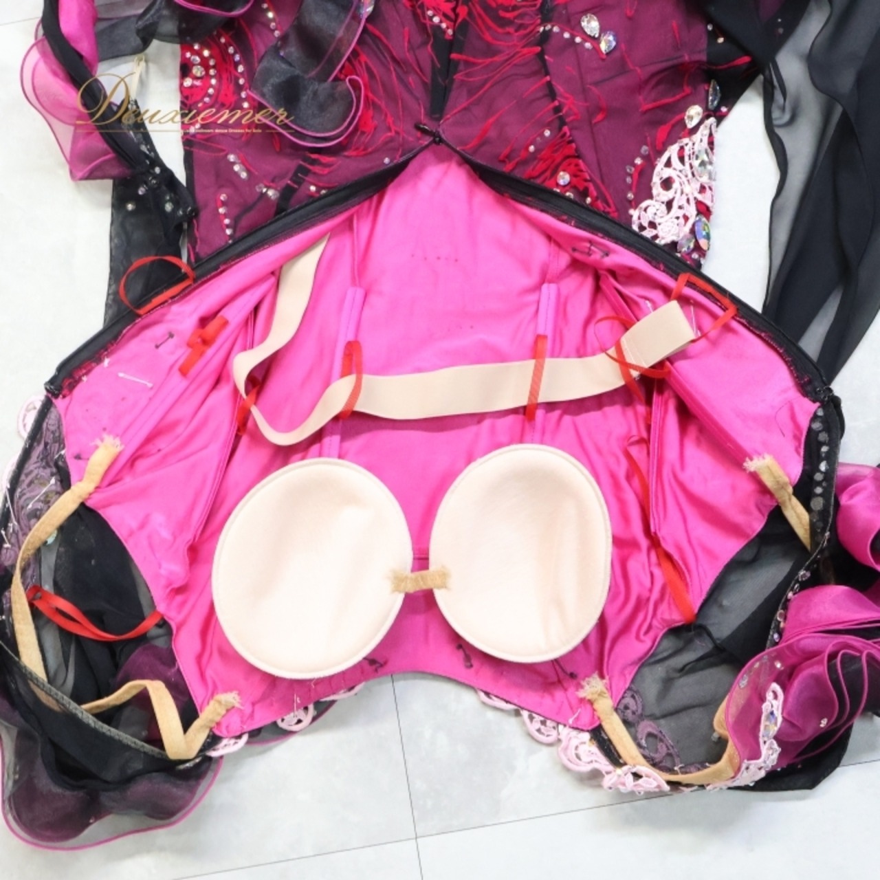 社交ダンス 衣装 スタンダードドレス ワンピース ドレス ピンク系 パープル系 ブラック系 セキネ SEKINE 日本製 ピンク 紫 黒 フロート レース 上品 おしゃれ デモ 競技 レディース ダンス フリル おしゃれ