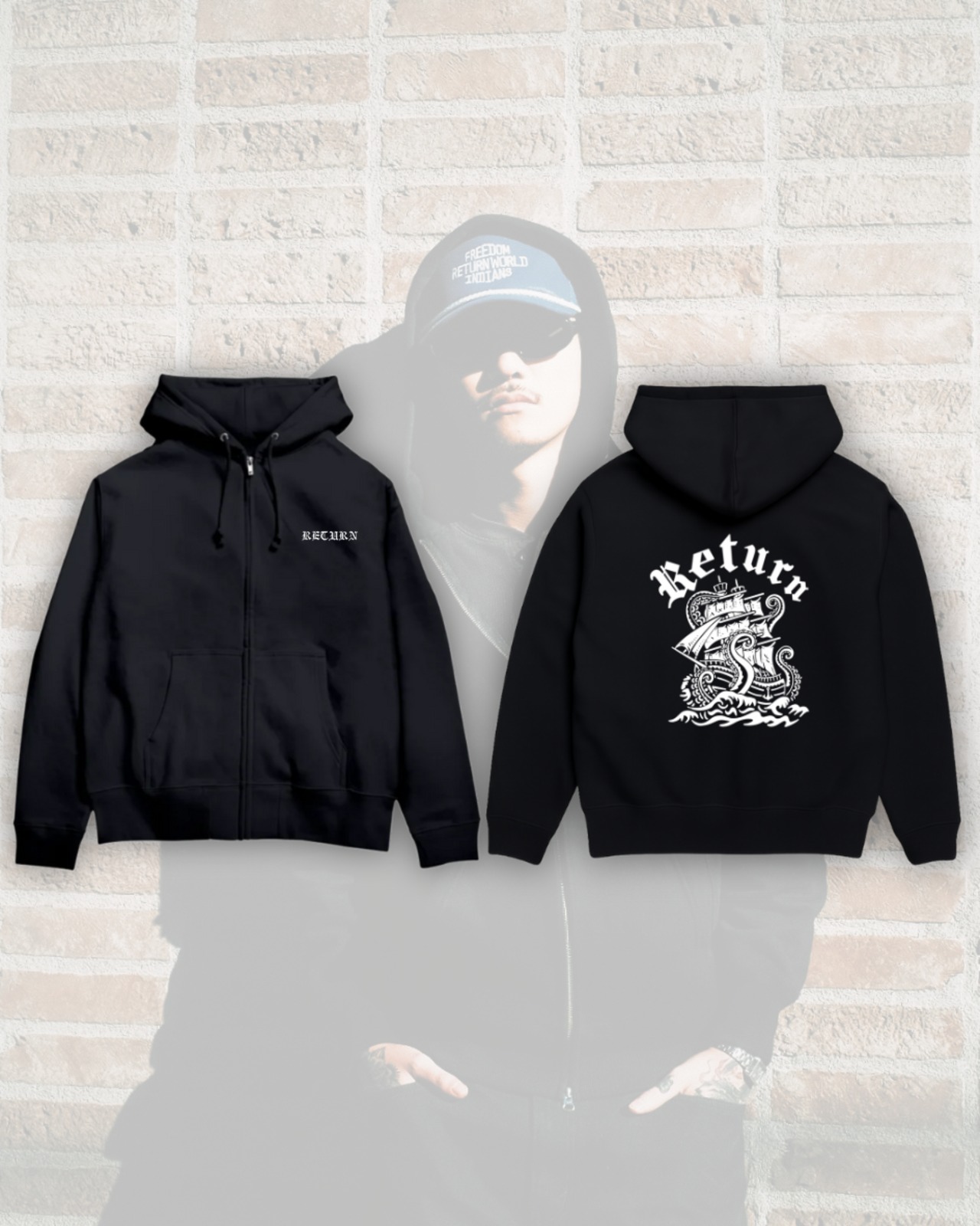 KRAKEN BLACK ZIP HOODIE