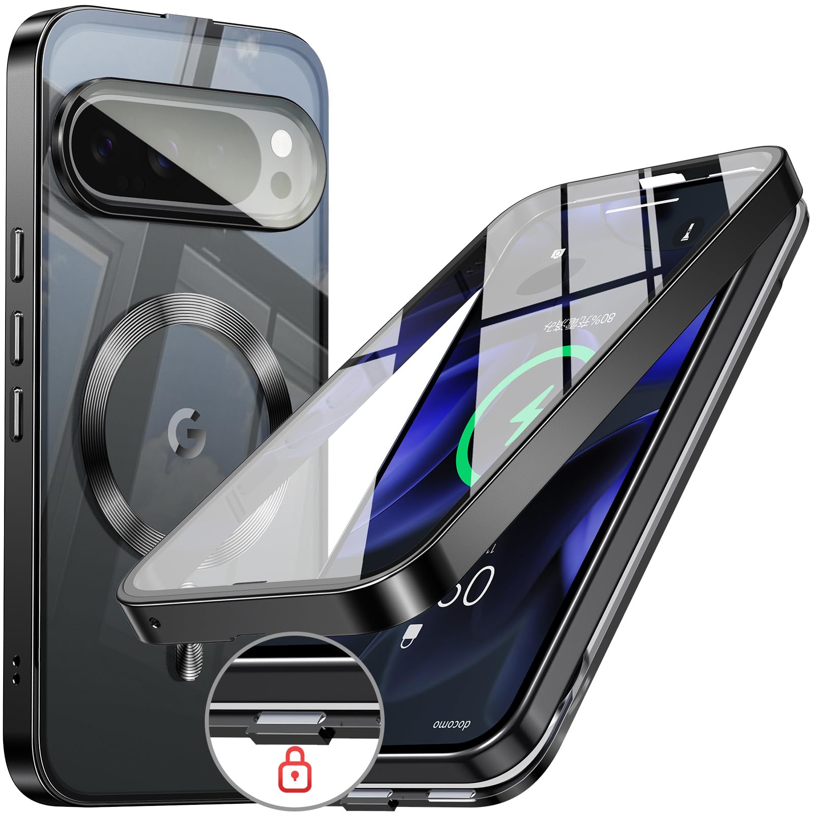 【自動スライドロック!360°全面保護】WTAIYUN Google Pixel 9 Pro XL 用 ケース MagSafe対応 一体型レンズ保護
