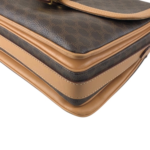 CELINE セリーヌ マカダム ショルダーバッグ ブラウン ロゴ フロントバックル PVCレザー vintage ヴィンテージ オールド mii7cn