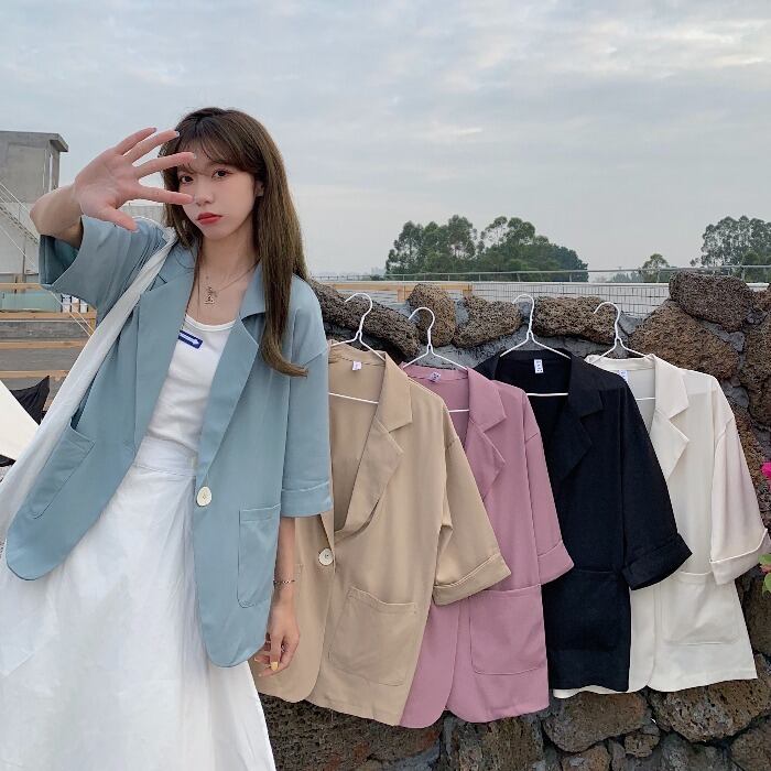 ブラックジャケット サマー薄手ルーズスリーブカジュアル ストリート 夏物 1号婦人64407392173