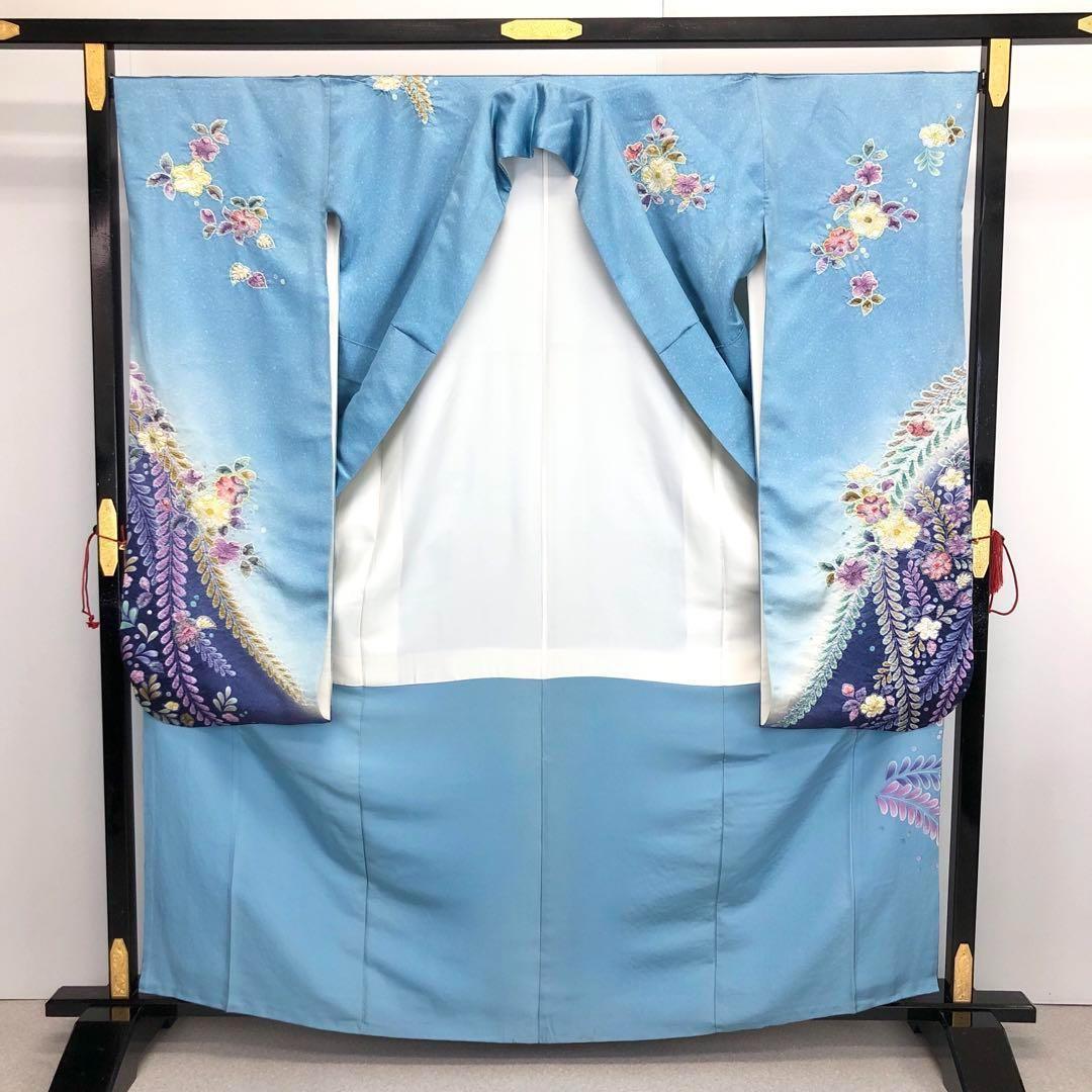 振袖 作家物 彩り鮮やかな辻が花絞り 金彩 瑠璃色 トールサイズ KK-1571