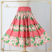 フラダンス 衣装 パウスカート ピンク系 サーモンピンク プルメリア柄 モンステラ柄 シングル シンプル かわいい 華やか 鮮やか 明るい 白 緑 ハワイアン アロハ ハワイアンプリント フラ ダンス レッスン 練習 花柄 軽やか ファッション レディース