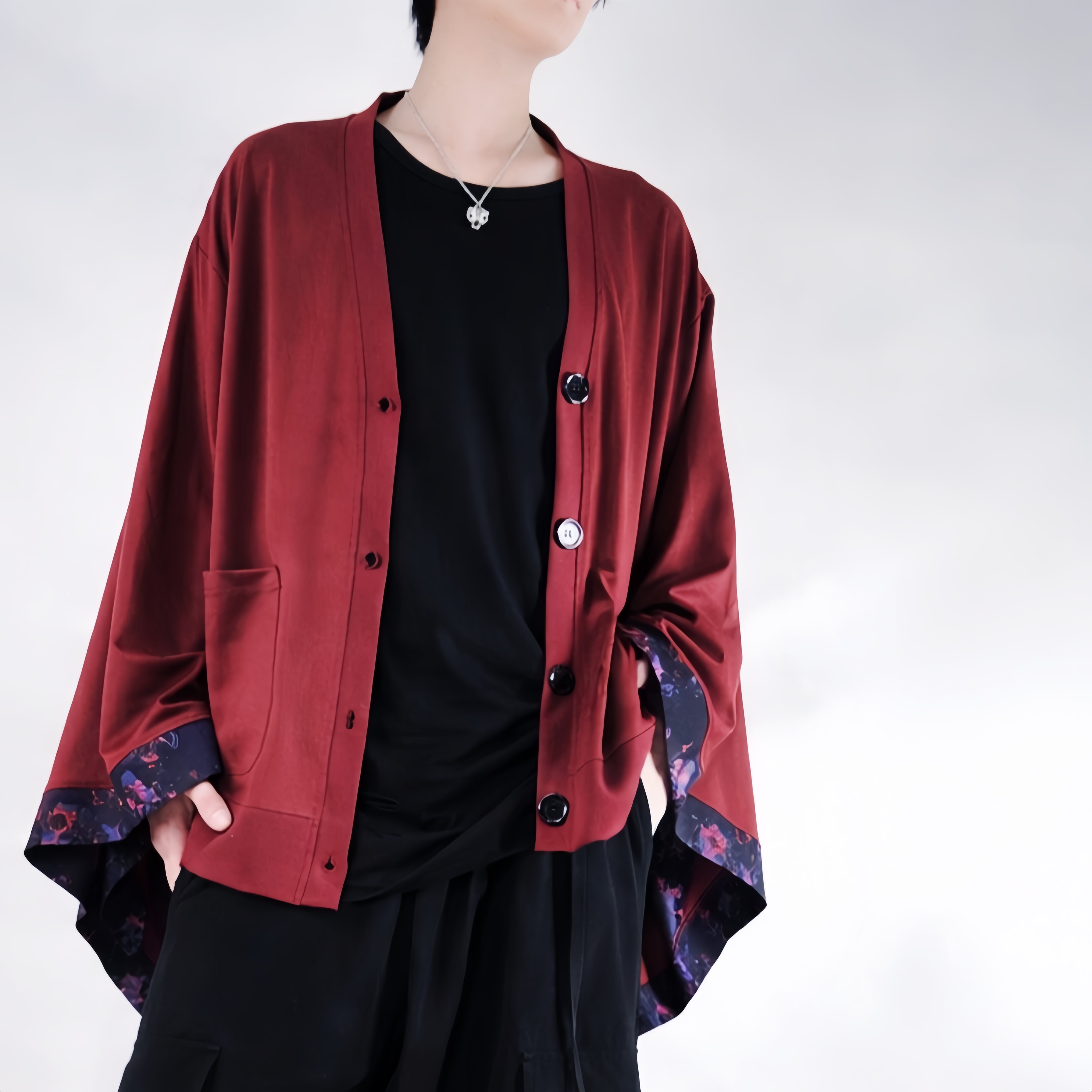 QF　着物袖　カーディガン 春用着物袖REDカーディガン【ART ROSE】 | NIER CLOTHING