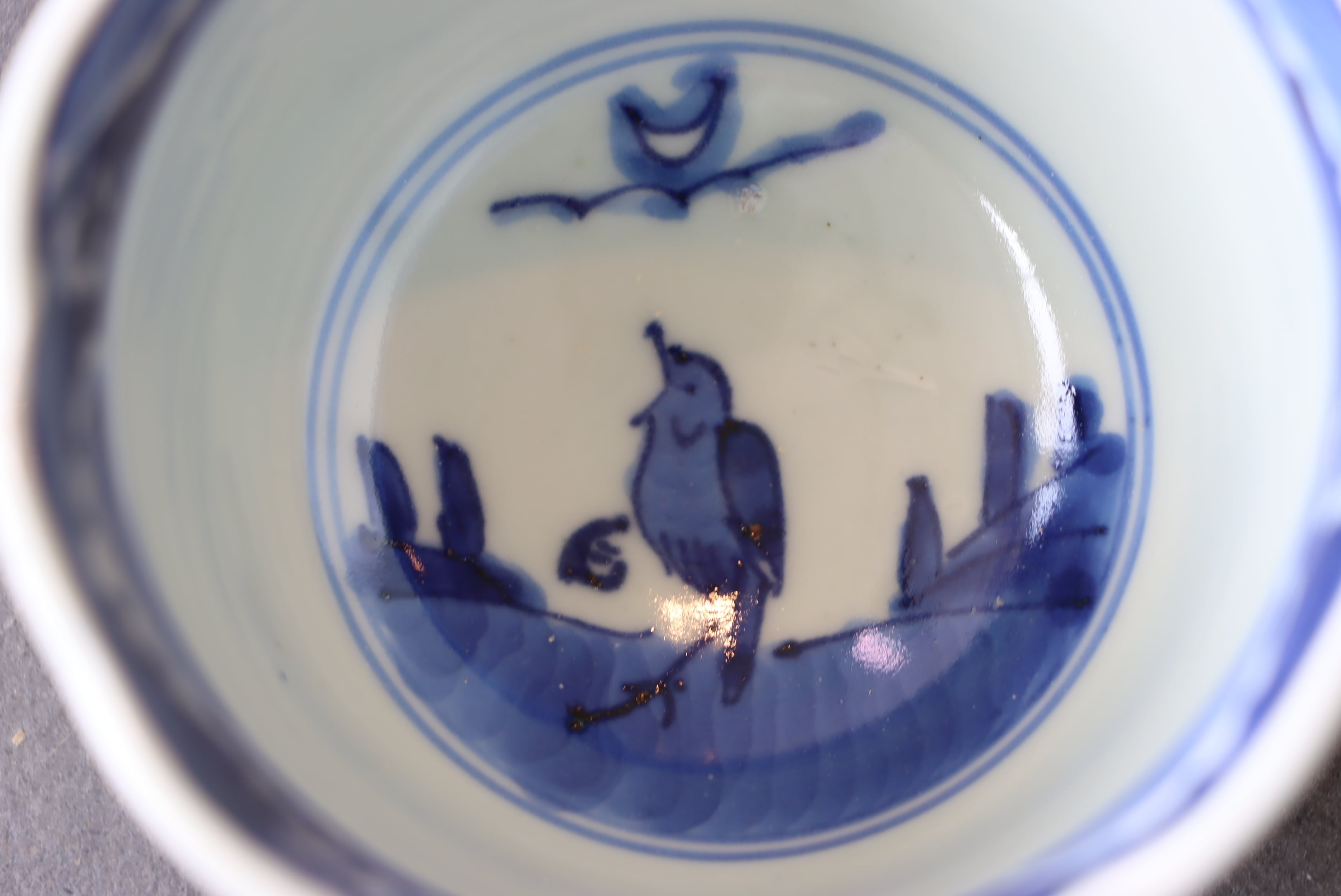 伊万里焼 染付 芙蓉手 鳥草文 湯呑 向付/Imari blue and white cup