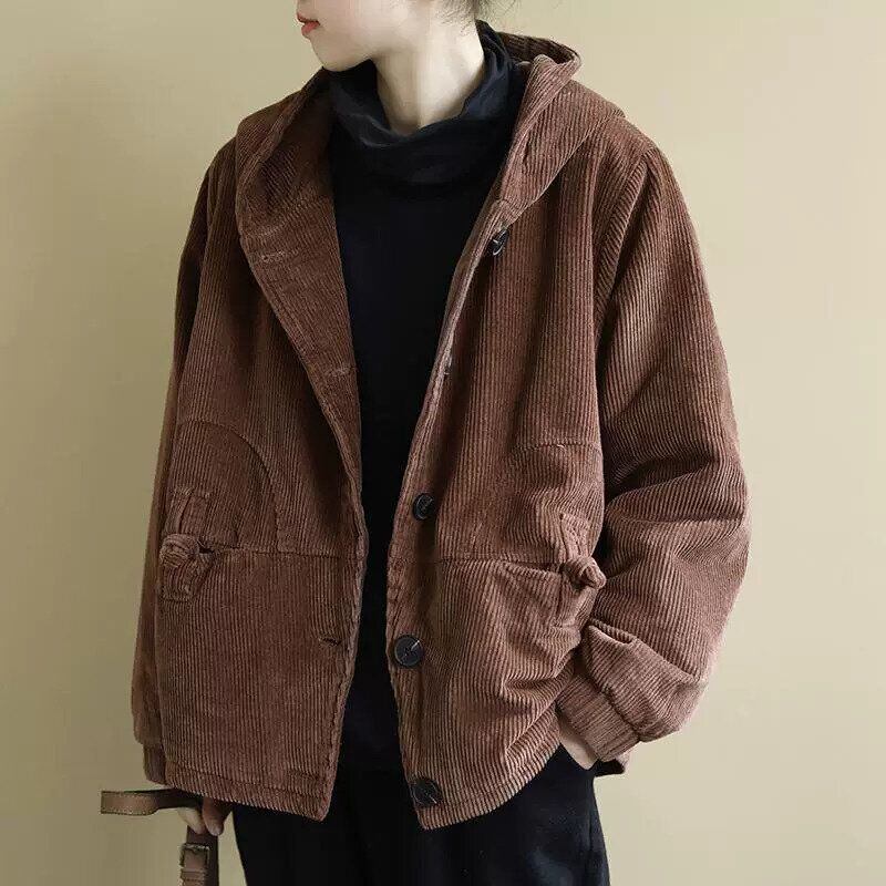 SOLID CORDUROY HOODED DESIGN JACKET 2colors M-15098
